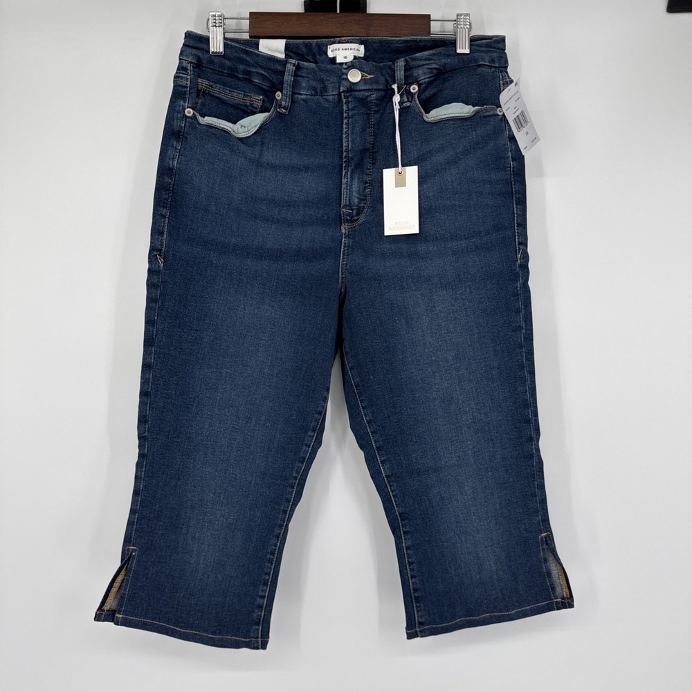 NWT Good American Good Capri Size 15 Dark Blue Jean‎ High Rise Stretch Slimming